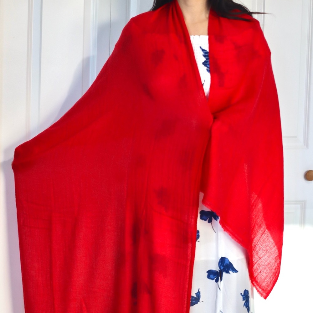 Cashmere 100% Handmade Vibrant Red Shawl Soft Warm Winter/Fall Wrap Holiday